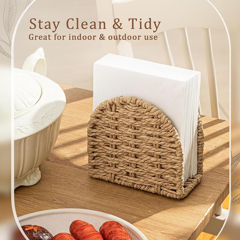 Woven Rattan Wicker Upright Napkin Holders for Table Standing Paper Dispenser for Guest Restaurant Kitchen Decoration Indoor