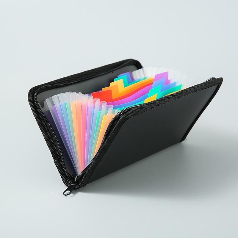 A6 Mini Accordion Bag with Rainbow Edging - Multi-layer Receipt Storage Folder with Zipper