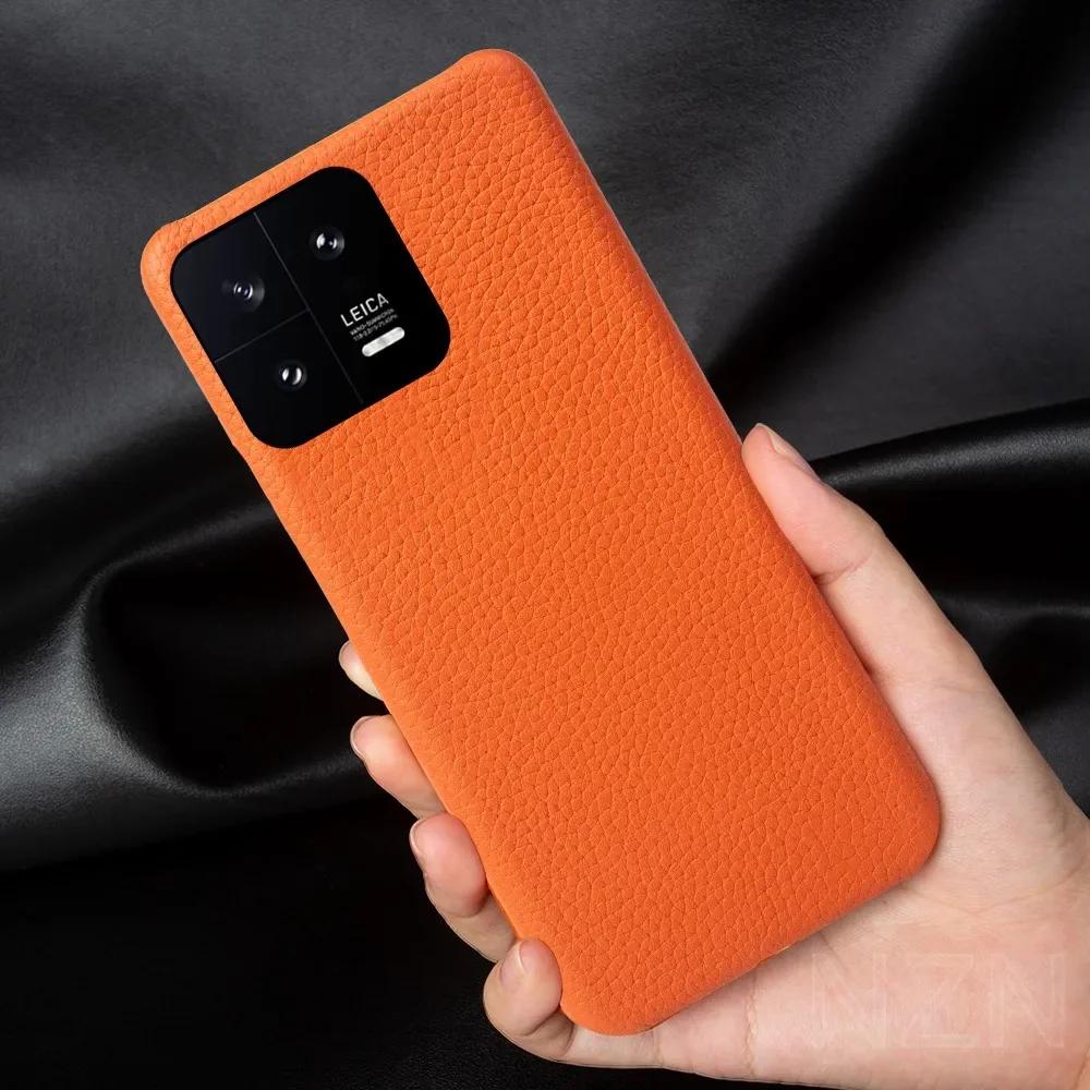 For Xiaomi 13 Case Handmade Premium Litchi Grain Genuine Leather Cases Xiaomi13 Pro Capa Retro Shockproof Phone Cover Fundas