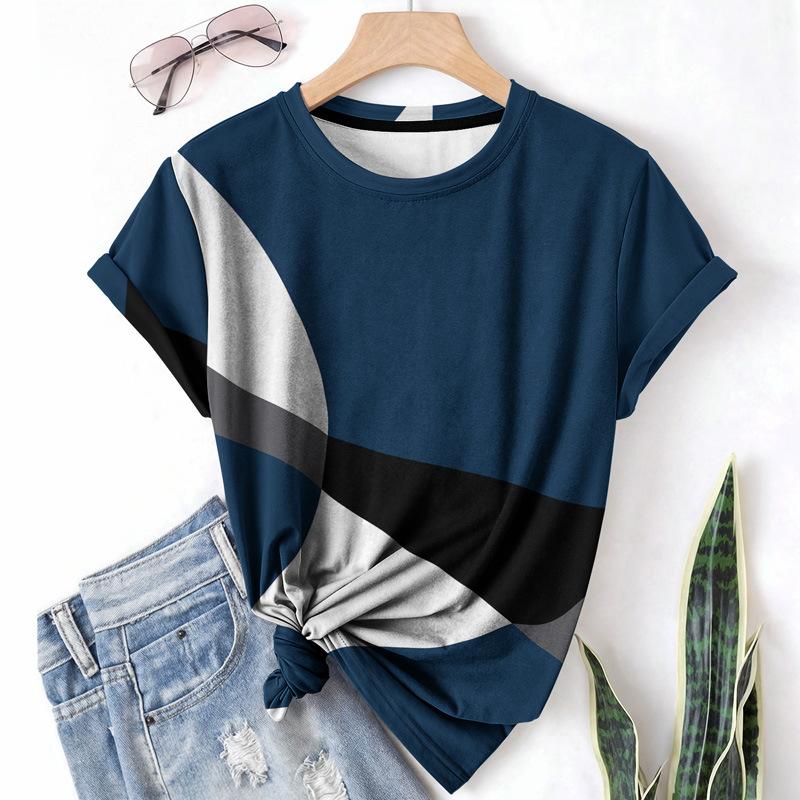 Sommar Geometri Casual Sport Dam T-shirt Rund Hals Kort Ärm Abstrakt Enkel Lös Andningsbar Skjorta