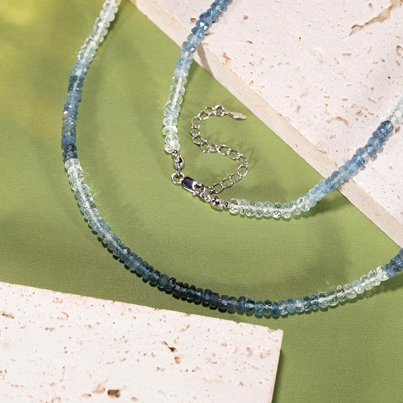 Color Treasure Jewelry Natural Aquamarine Beaded Necklace S925 Silver Accessories Xiaohongshu Wechat Channels