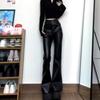 Black micro-flared leather pants women's autumn micro-m leather pants floor-mopping trousers