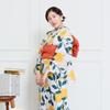 Kyoto Kimono Yuzen Women's Yukata and Obi Set (2-Piece Set) with Floral Pattern (Yellow (Hikida Pomegranate))