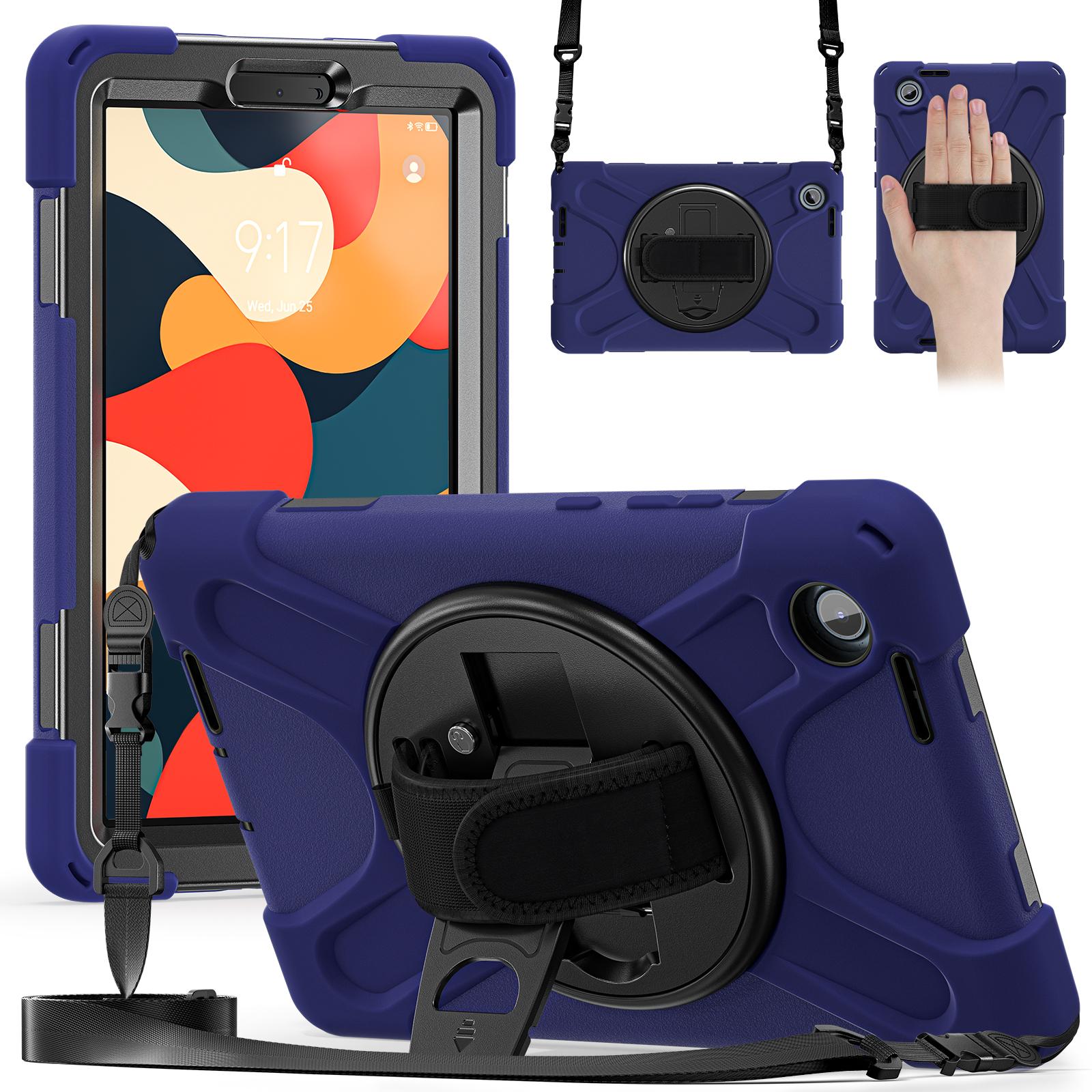 

For Lenovo Tab K9/Tab One Kickstand Case TPU PC Silicone Tablet Cover with Shoulder Strap Navy Blue