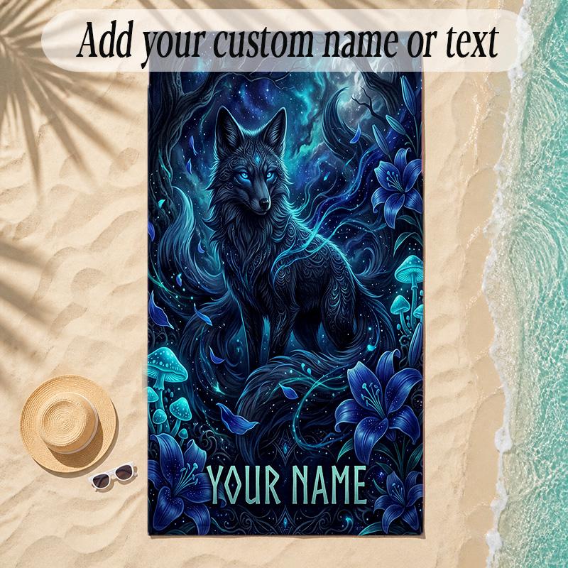 Fox Theme Soft Beach Towel Personalized Custom Name Text Towel Portable for Beach Pool Travel