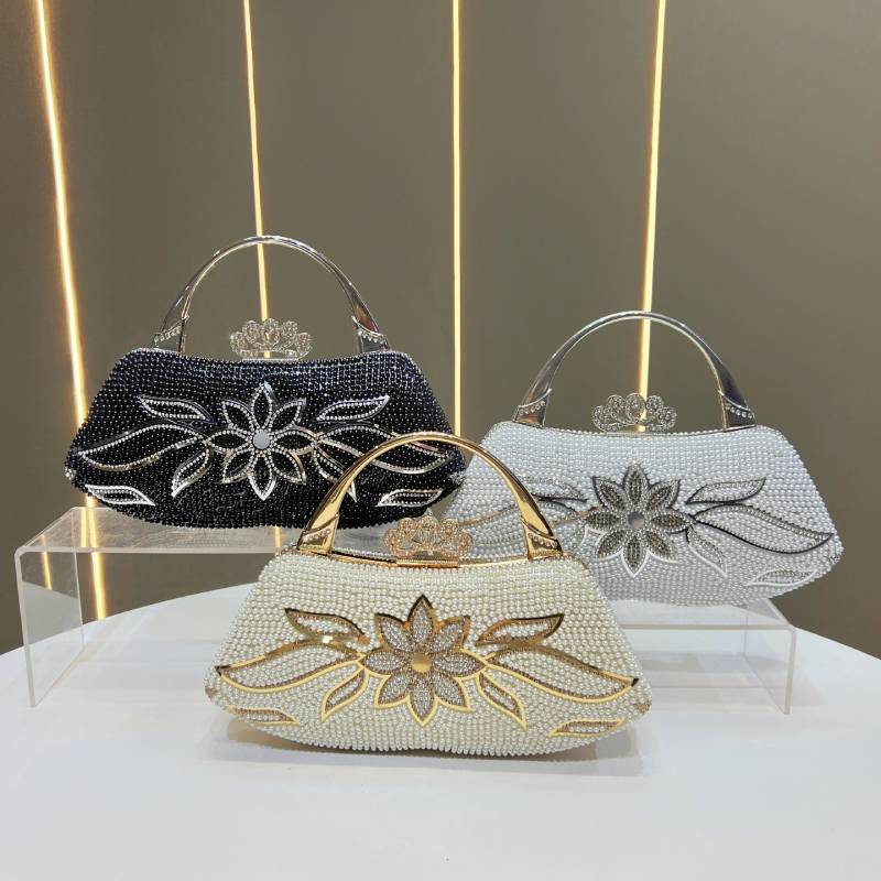 Elegant Polyester Wedding Clutch Bag With Rhinestone Decoration And Flower Design For Formal Events