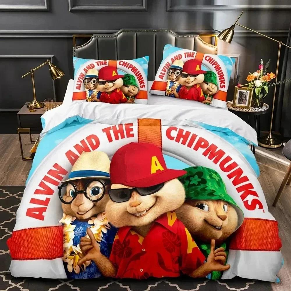 Luxuriöses Neues 3D-Druck Cartoon Chipmunks Alvin Bettwäsche-Set Bettbezug Bett-Set Bettdeckenbezug Kissenbezug King Queen Size Jungen Erwachsene