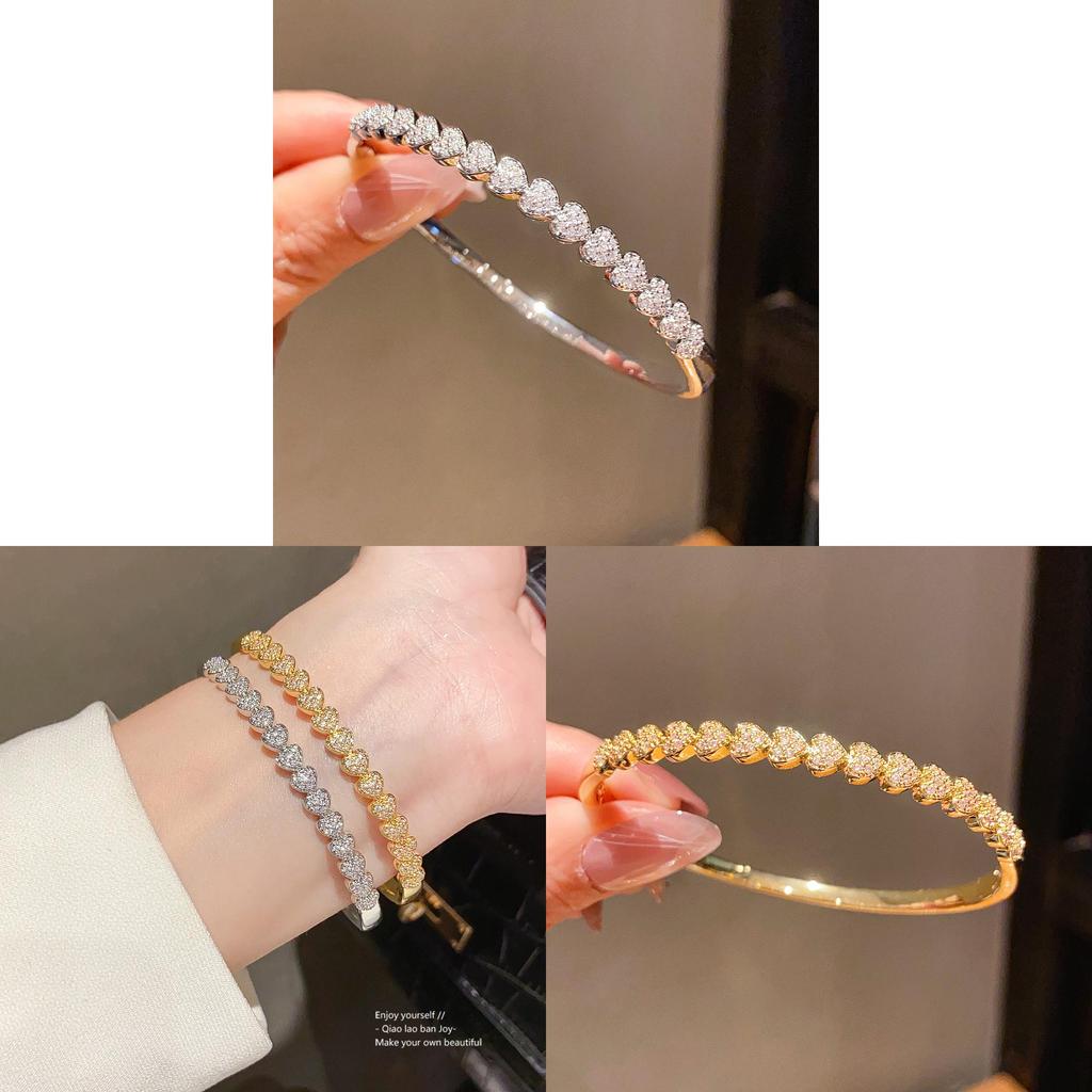 Love Heart Shape 18k Gold Plated Cuff Bracelet With Zirconia For Women Fashion Accessories