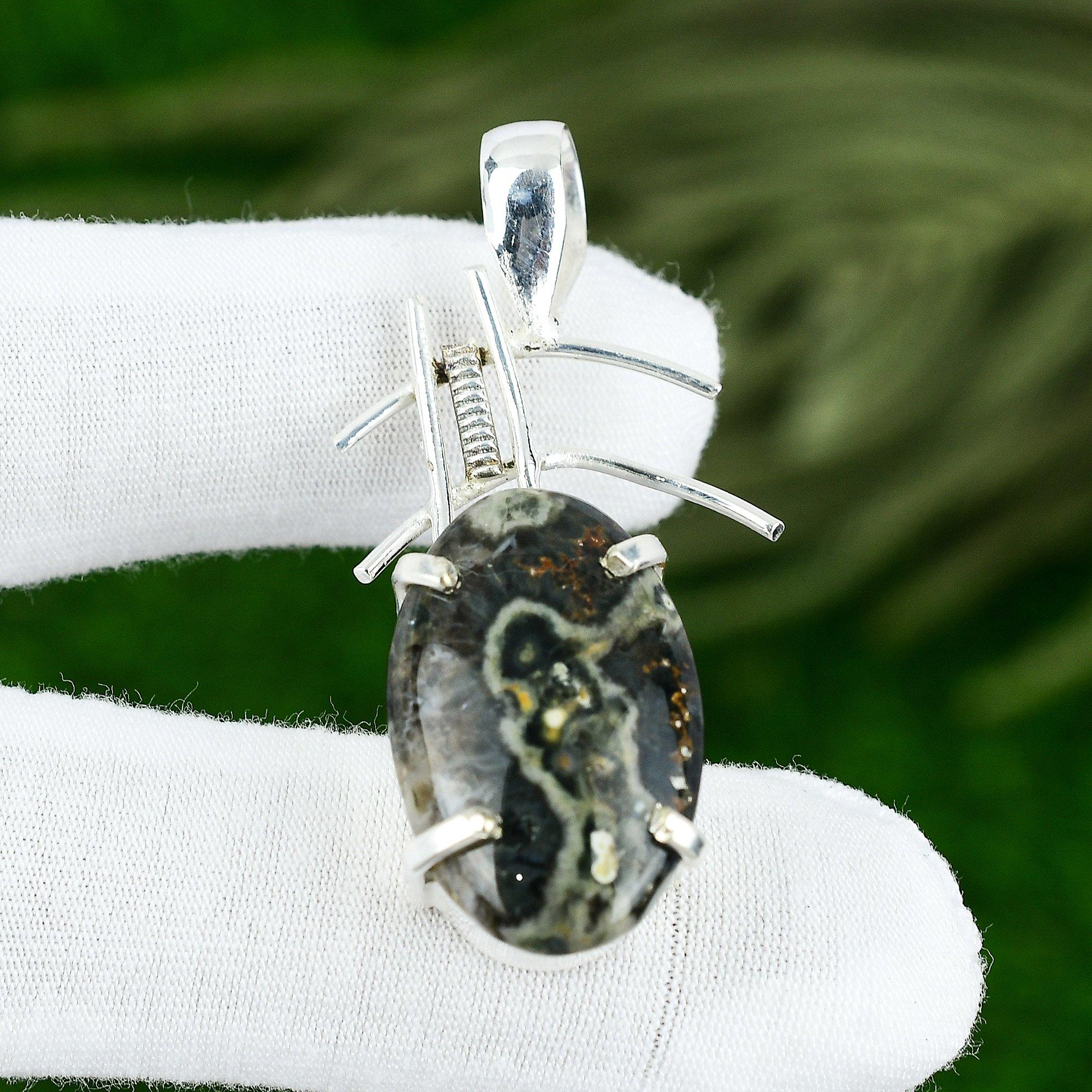 

Friendship Day Sale 925 Sterling Silver Oval Natural Ocean Jasper Bezel Pendant