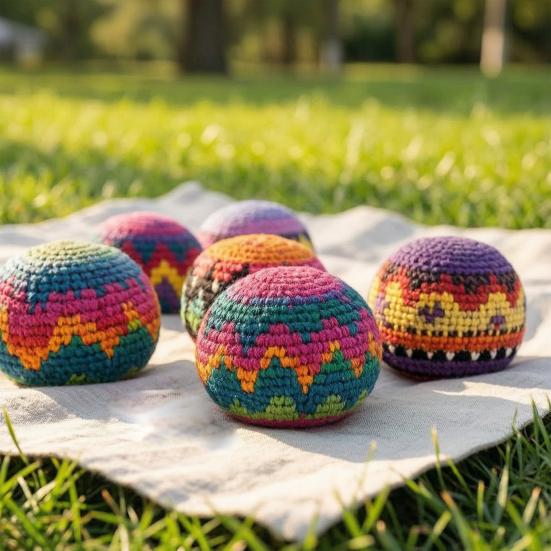 Hand Knitted Hacky Sacks Colorful Crochet Footbag Juggling Balls for Beginners Soft Stress Reliever