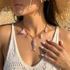 Bohemian Blue Enamel Fish Pendant Necklace for Women Stainless Steel Ocean Series Shell Tassel Necklace Summer Jewelry Accessory