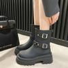 Britischer Stil Retro Plateau Martin Stiefel Damen Herbst 2025 Neu Gürtelschnalle Dicker Absatz Reißverschluss hinten Dünne Kurze Stiefel