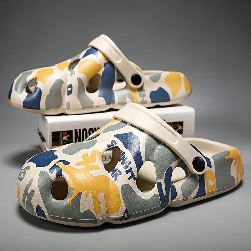 Summer men's shoes graffiti hole shoes beach bag toe thick sole heightening sandals outdoor cool slippers EVA4.0