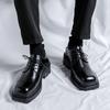 men's casual genuine leather shoes lace-up derby shoe square toe platform sneakers business wedding dress black stylish footwear