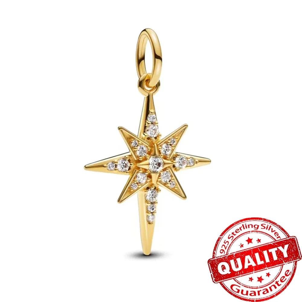 925 Silver Gold Heart Charms Beads Sparkling MapleLeaf Pendant For Women Bracelet DIY Jewelry Gift