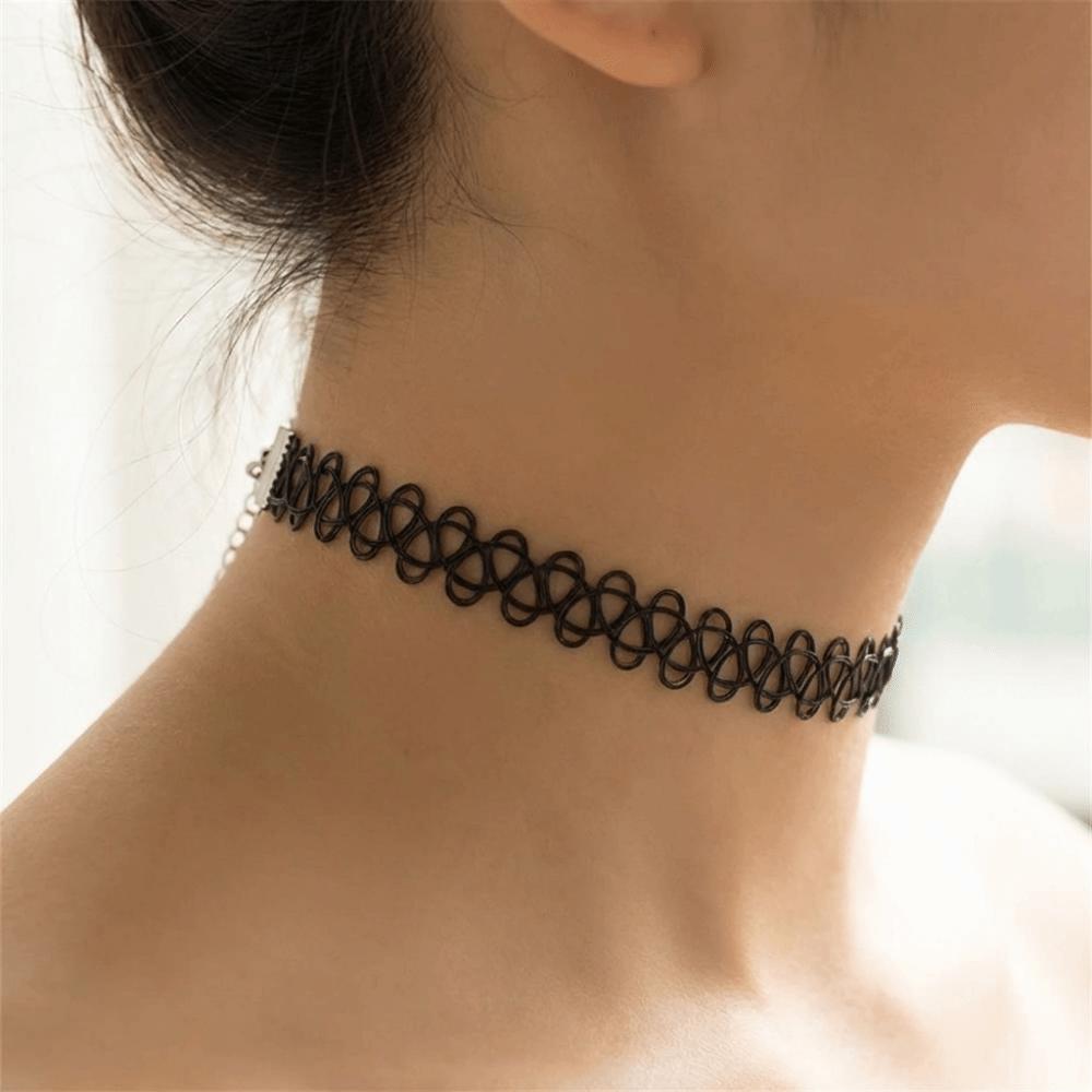 6Pcs/Set Vintage Style Gothic Elastic Necklace Adjustable Punk Necklace Fashion Lace Chokers Daily