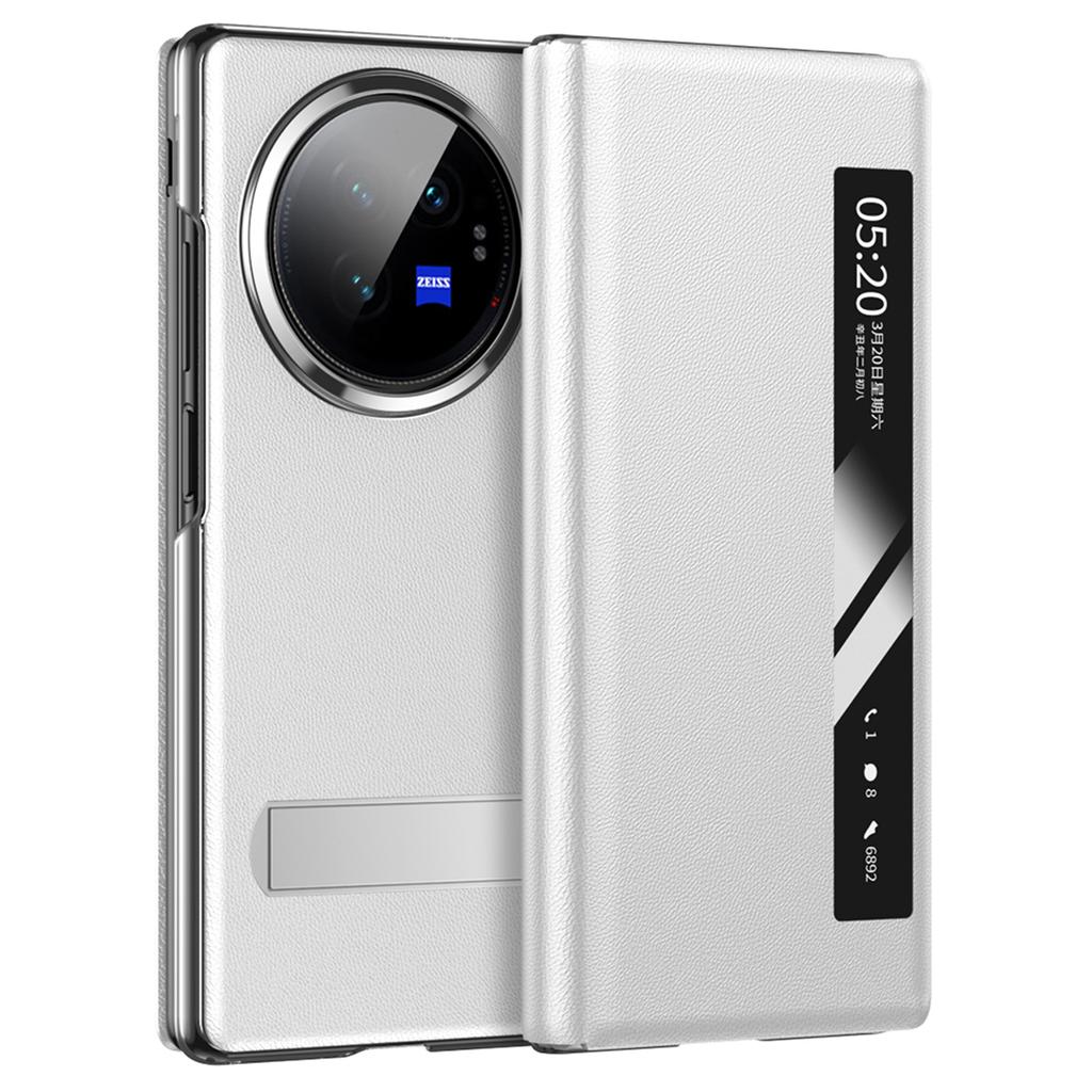 For vivo X Fold3 Magnetic Phone Case View Window PU Leather+PC Cover with Hidden Kickstand
