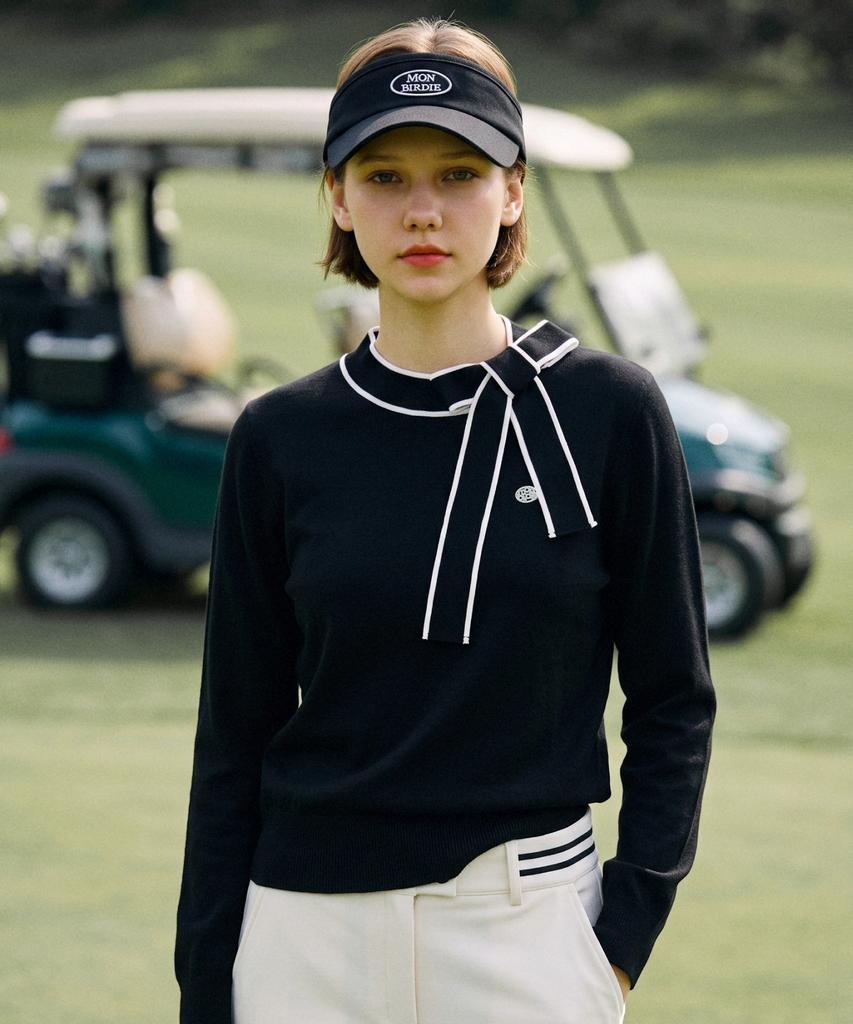 MONBIRDIE GOLF Scarf Long Sleeve Knit Top_Black