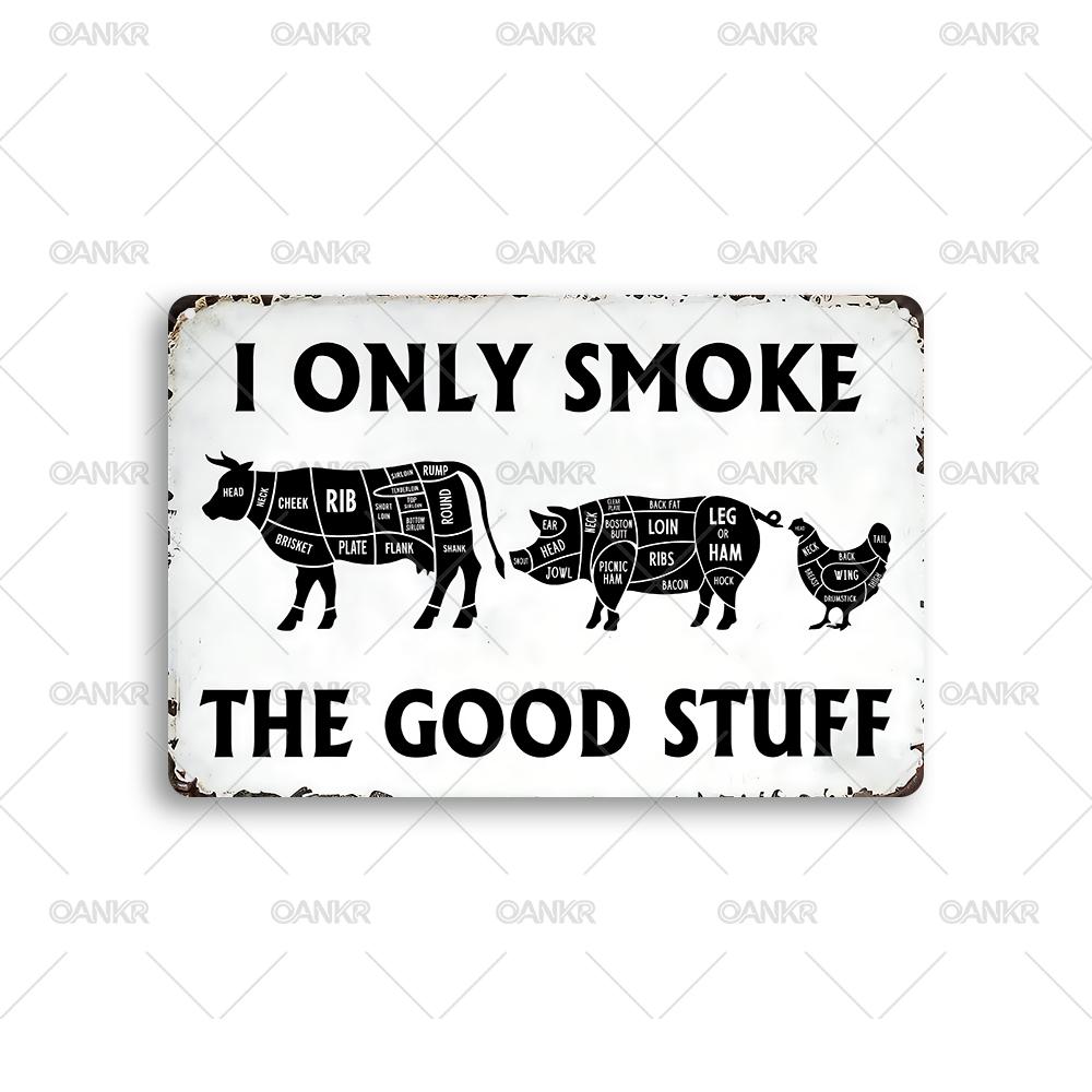 

Vintage I Only Smoke Poster Metal Tin Sign Cow Pig Chicken The Good Stuff Art Poster Metal Signs for Garden Farm Home Decor 20x30cm（7.8x11.8inch）