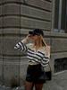 Retro Striped Polo Collar Wool Sweater for Women - Loose, Versatile Lapel Knitwear for Autumn