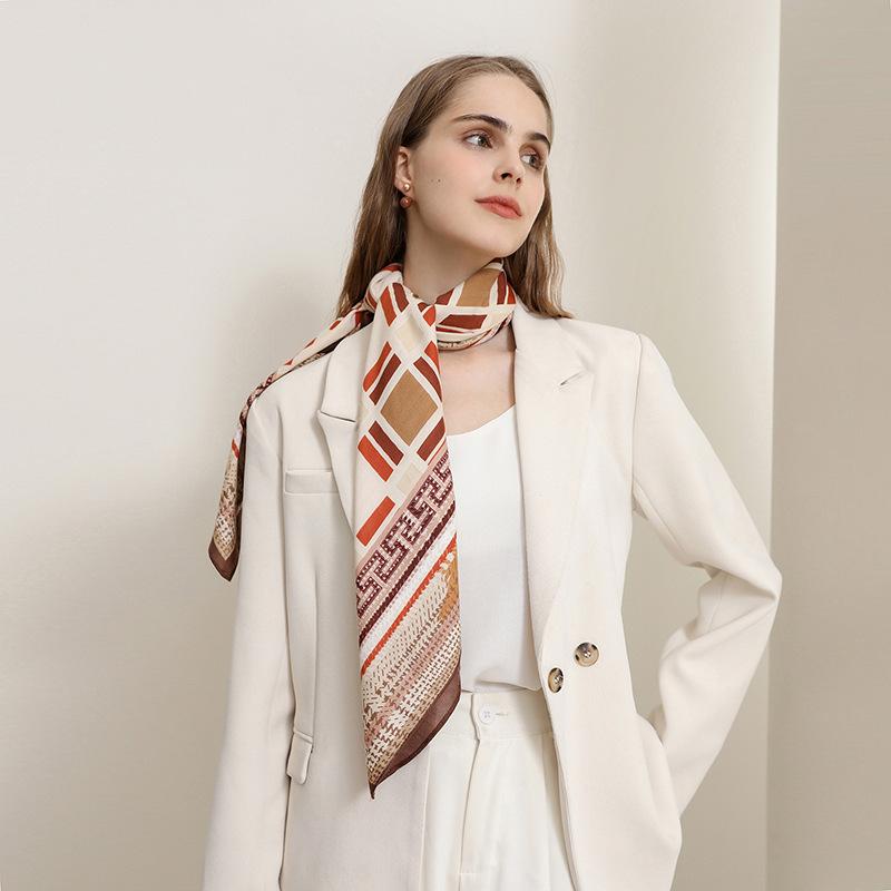 Design sense geometric printing simulation silk 91 herringbone pattern square scarf women with decorative scarf silk scarf holiday gift