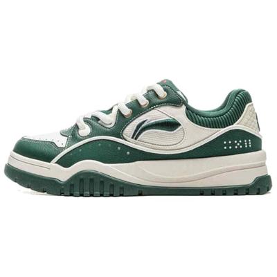Li Ning Slip Resistant Cushioning Abrasion Resistant Low Top Skateboard Shoes Men's White Green AGCV059-1