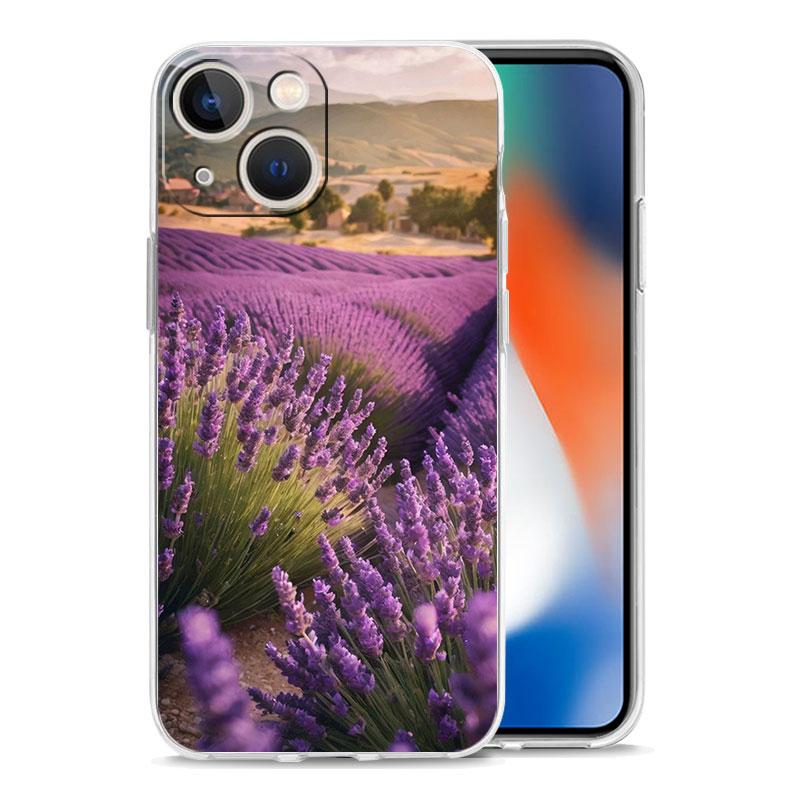 Phone Case For iPhone 16 15 14 13 12 11 Pro Max XS X XR 7 8 Plus soft Shockproof TPU Clear Cover Simple lavender Purple flowers