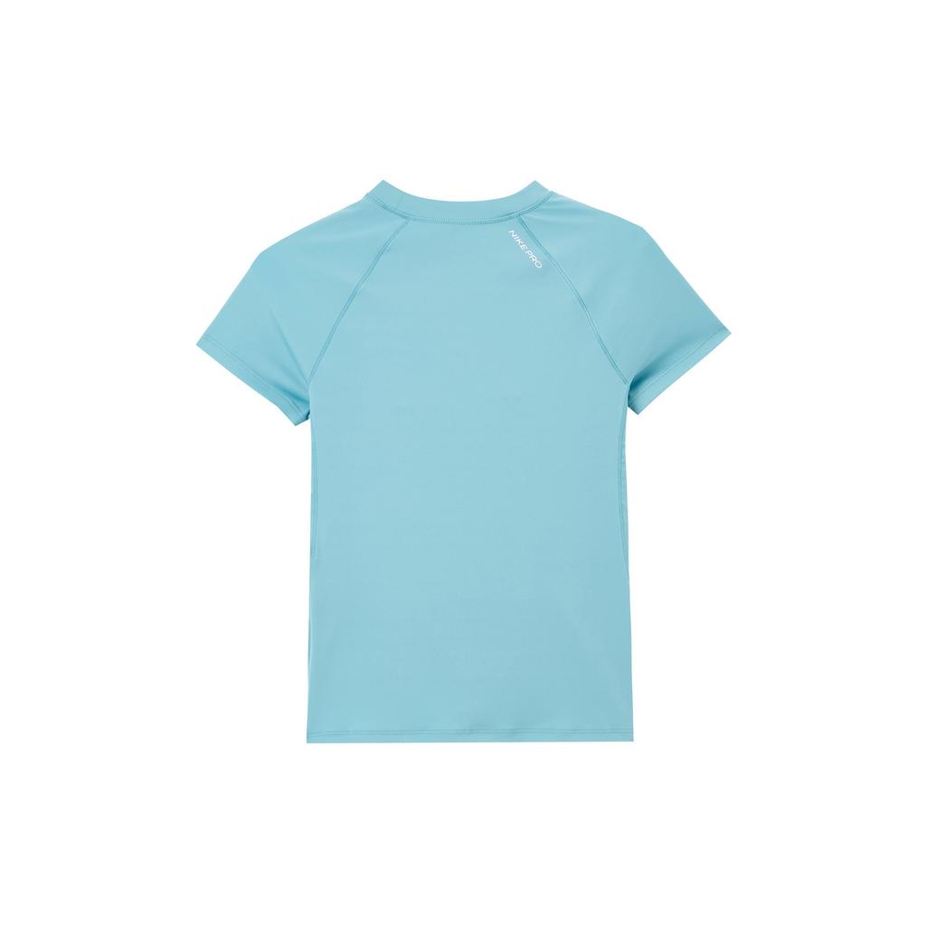 Nike Pro Dri-FIT Quick-Dry Solid Color Breathable Mesh Training Short Sleeve Raglan T-Shirt Women Tops Denim-Blue-Green White FV7843-464