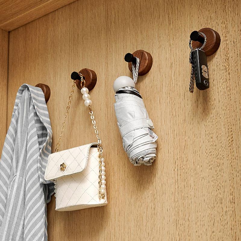 2Pcs Wooden Hook Solid Wood Wall Hook Glue Hook Punch-Free Coat Hanger Home Towel Key Hook Storage Rack Wall Decoration