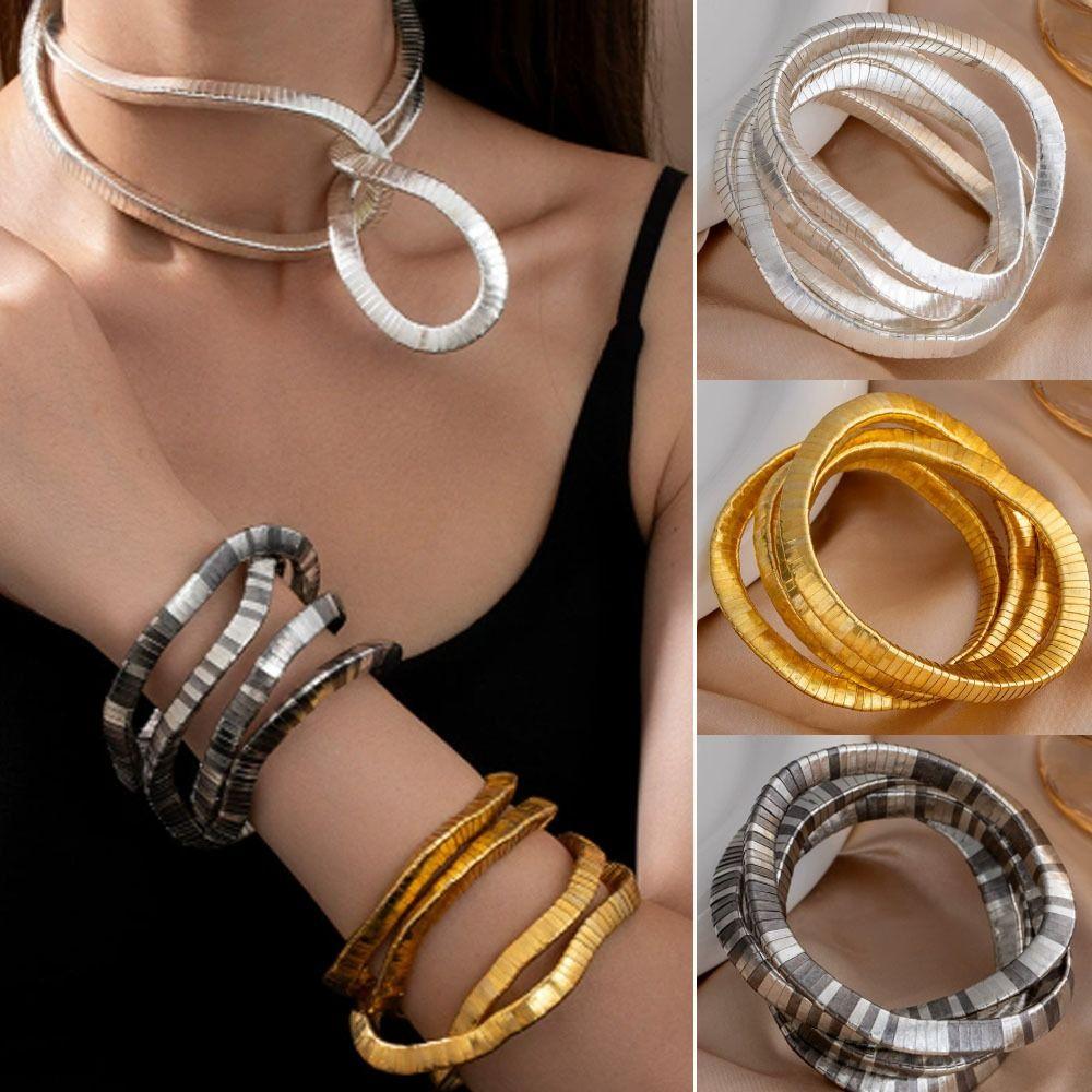 Silver Color Flexible Choker Gold Color Bracelet Bendable Snake Necklace  Jewelry Accessories