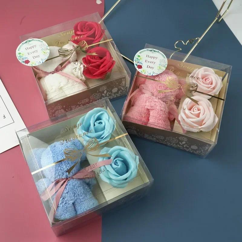Bear Towel Gift Box Romantic Couple Festival  Artificial Flowers Valentine's Birthday Anniversary Gift for Girlfriend