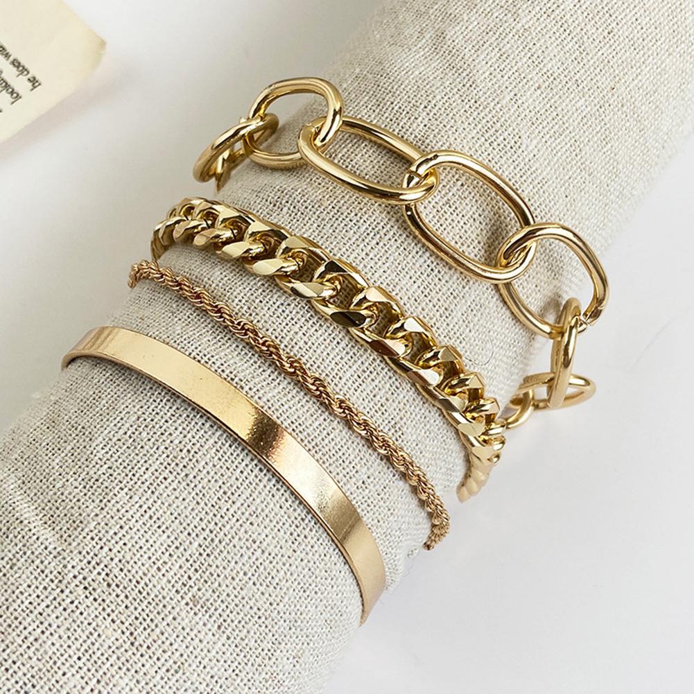 

4PCS/Set Fashion Simple Punk Multi Layer Chain Thick Chain Bracelet Women Girls Jewelry Gift 4pcs/set