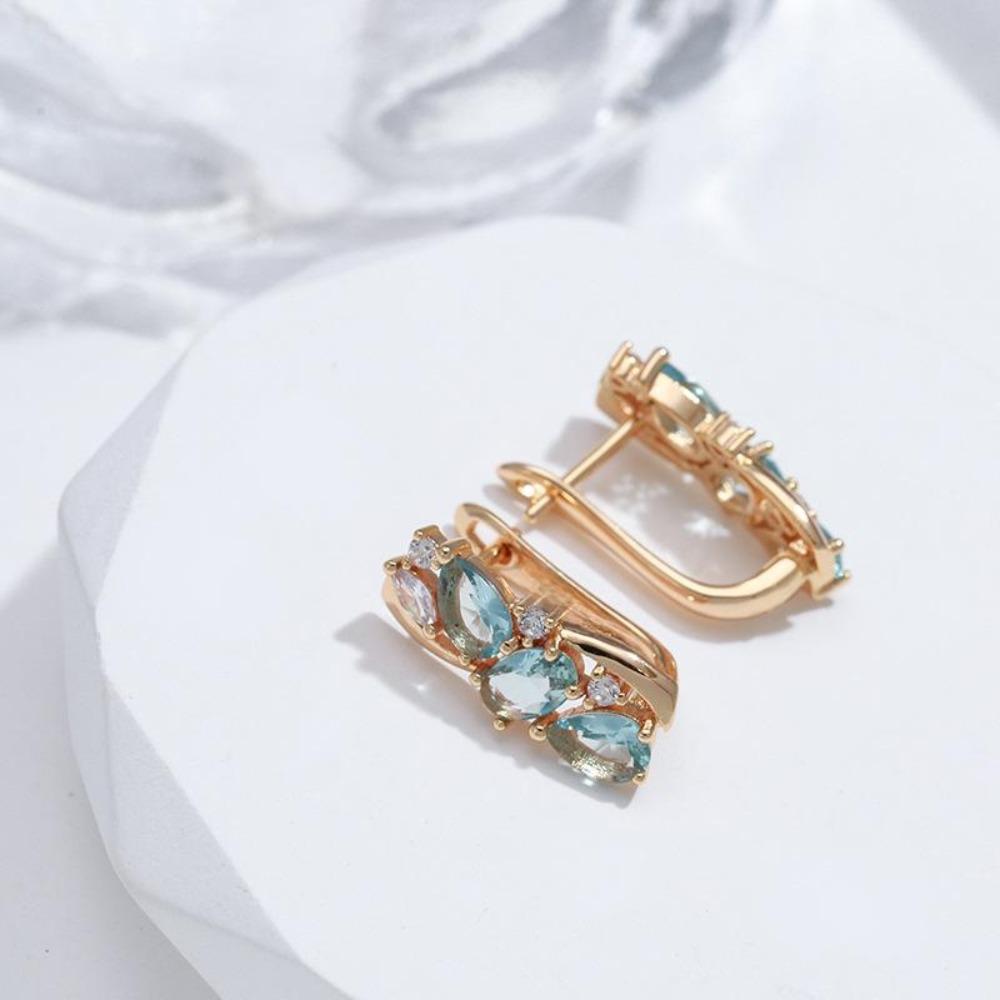 Female Earrings Rose Gold Color Needle Blue Cone Zircon Stud Earrings for Women Jewelry Gift