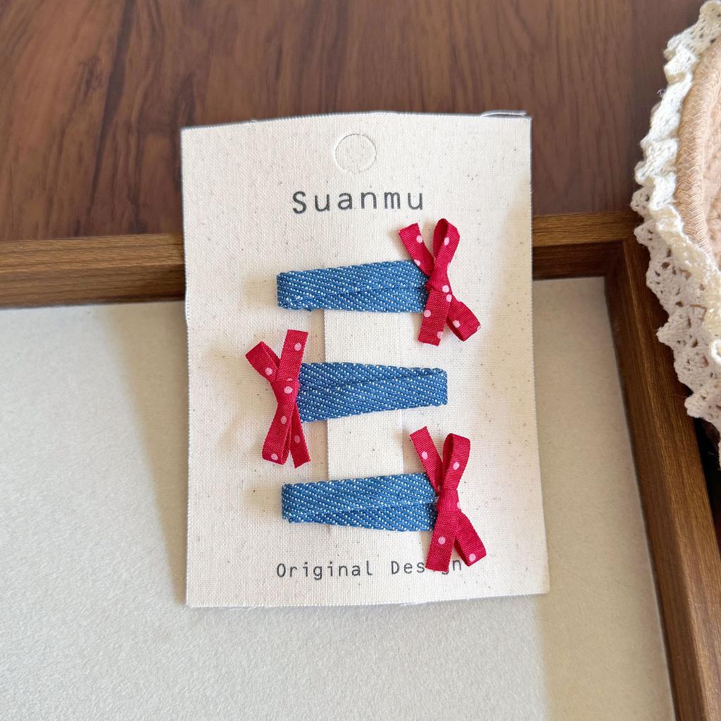 New Baby Denim Love Bow Hairpin Hairband Children's Side Bangs BB Pinch Rubber Headwear Girls Kids Hair Accessories