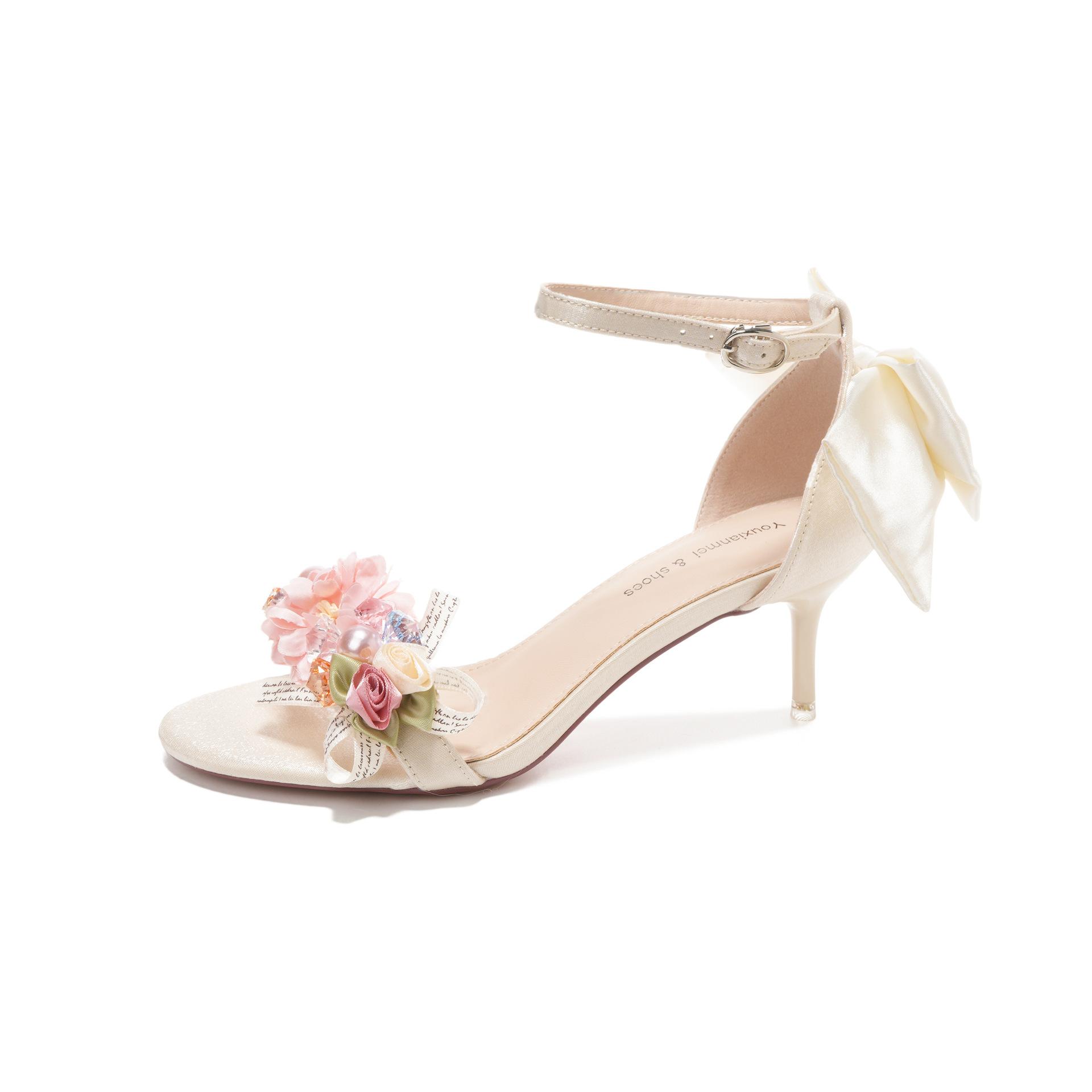 

Босоножки с открытым носком, атласный бант, наклейка с нарядом феи, роскошные свадебные туфли, изысканный высокий смысл 40