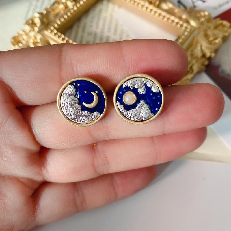 

Асимметричные серьги Yunkaisunyue с эмалью в виде солнца и луны из серебра 925 пробы для женщин