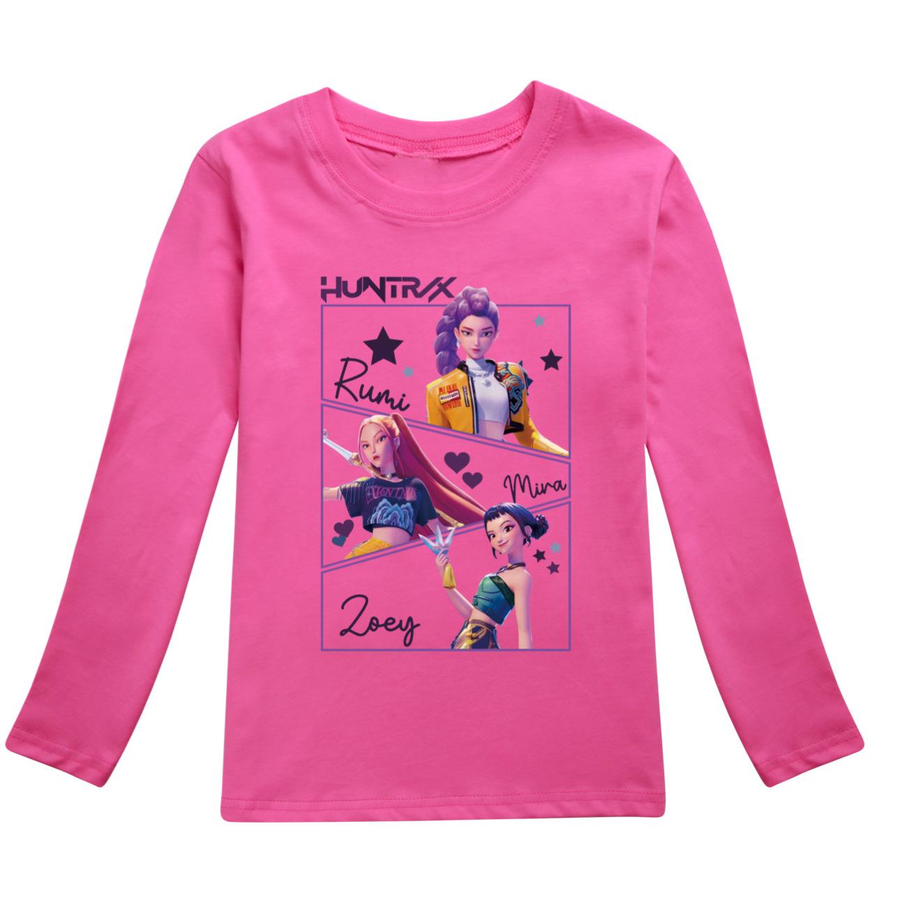 KPop Cacciatori di Demoni Bambini Huntrix Maglietta a Maniche Lunghe Cartone Animato Casual Girocollo Top per Ragazzi e Ragazze Abbigliamento Giovanile alla Moda Largo 110