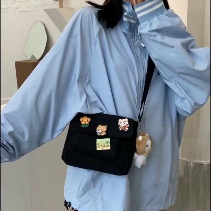 

Cute Canvas Small Bag Female Harajuku Diagonal Bag Wild Student Girl Shoulder Bag Bags for Women AVE білий