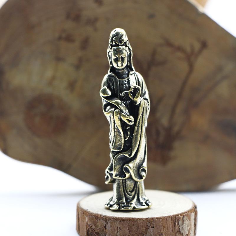 Antique-Style Brass Guanyin & Sakyamuni Buddha Statue Ornament