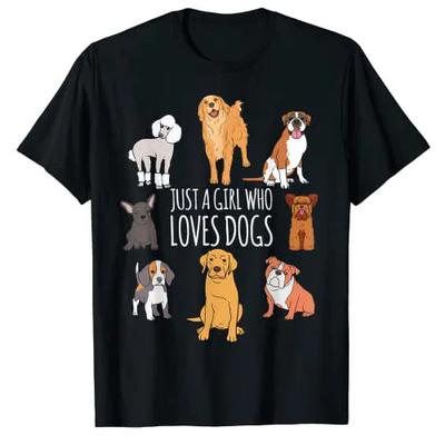 Fun Dog Puppy Lover Themed | Cute Just A Girl Who Loves Dogs T-Shirt Types of Pet-Dogs Graphic Tee Tops Women's Fashion Clothes