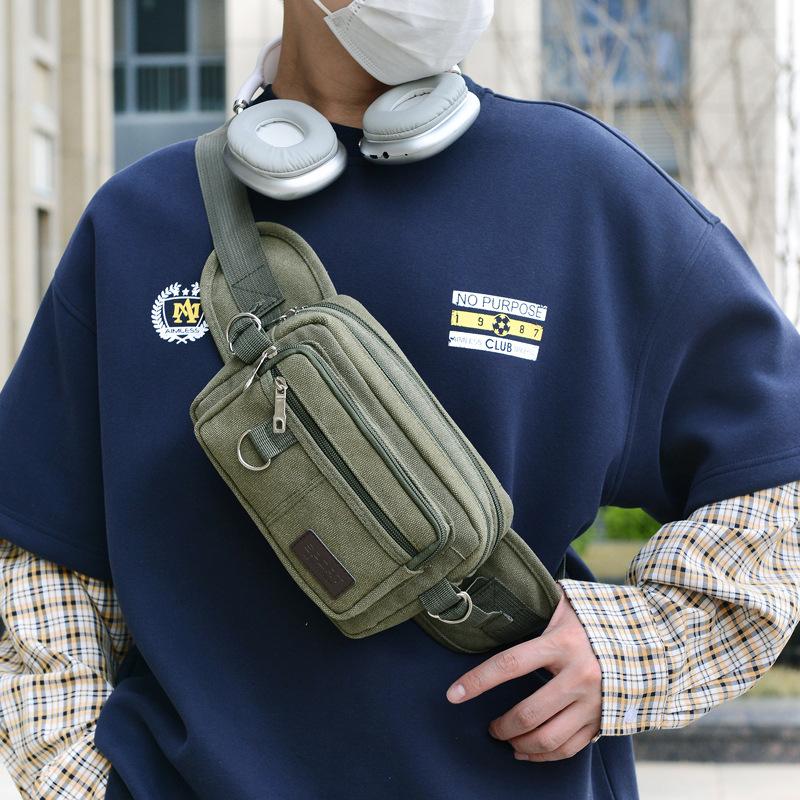 Men's New Chest Bag Simple Commuter Canvas Fashion Purse Large Capacity Light Out One Shoulder Messenger Bag.