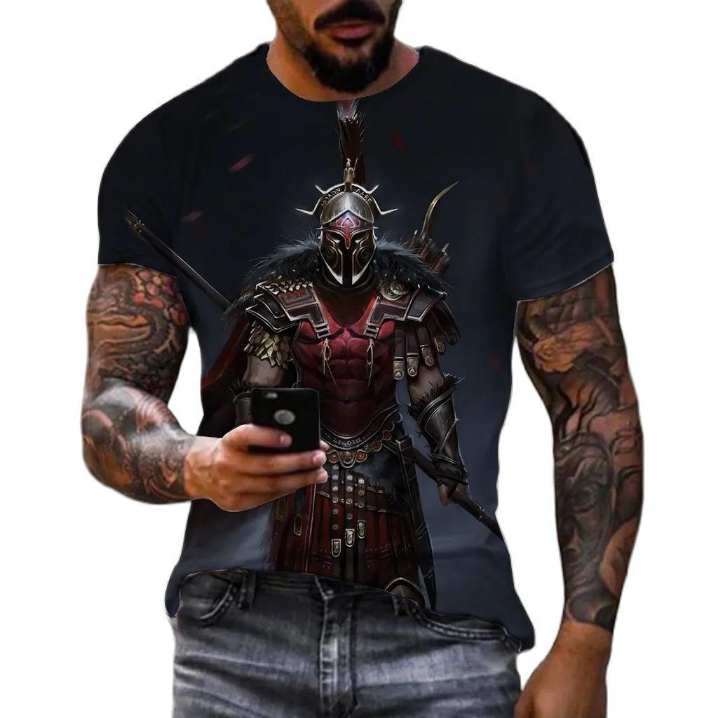 Sparta Neues Mode Heldenmuster T-Shirt Europäische und Amerikanische Sommer Mode Kurzarm Oberteile Lässig Personalisierte Aufdrucke Rundhals Streetwear