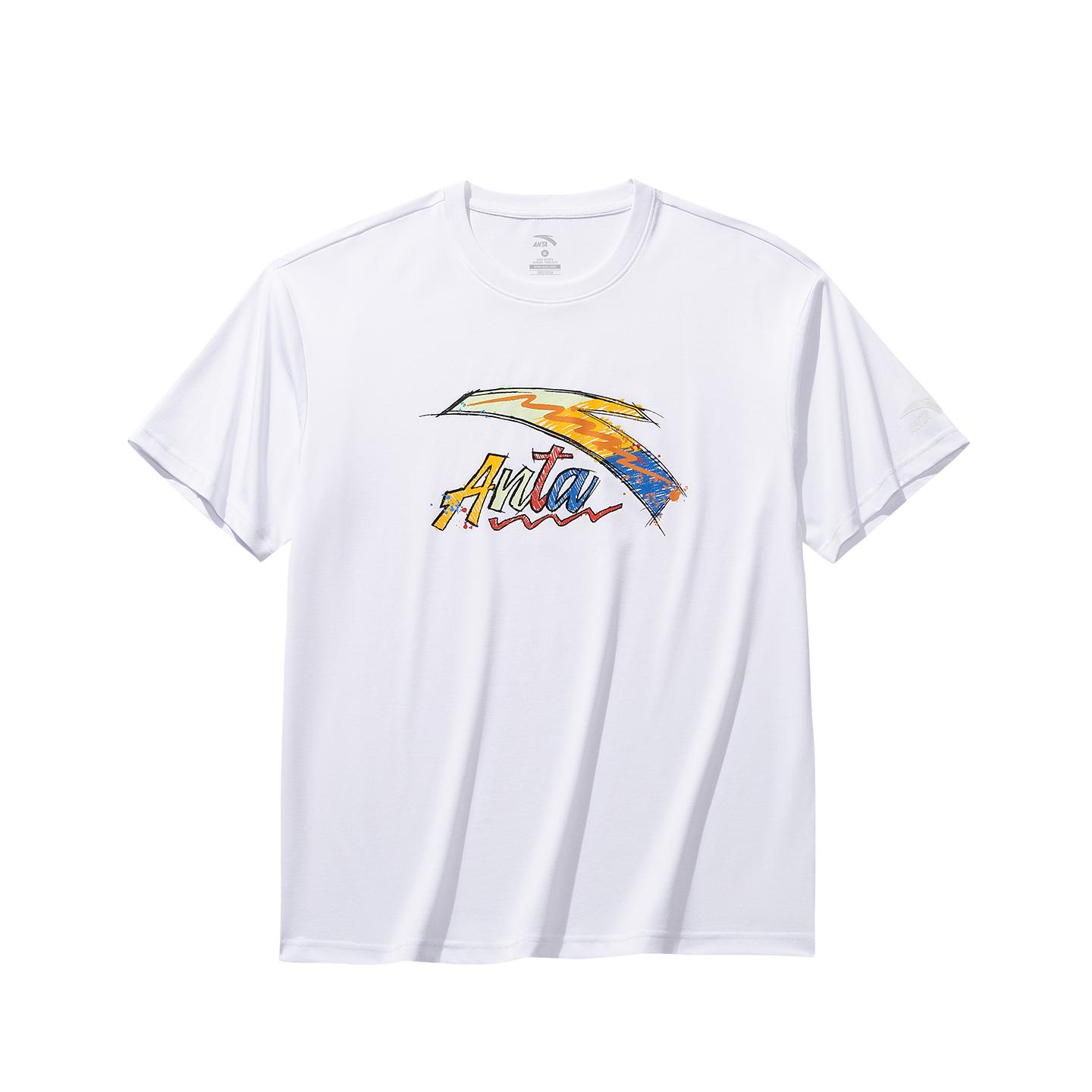 

Anta Classic Logo Print Graffiti Casual Fashion Loose Comfortable Breathable Sweat-Absorbing Knitted Short Sleeve T-Shirt Men Tops 952628105-11 S
