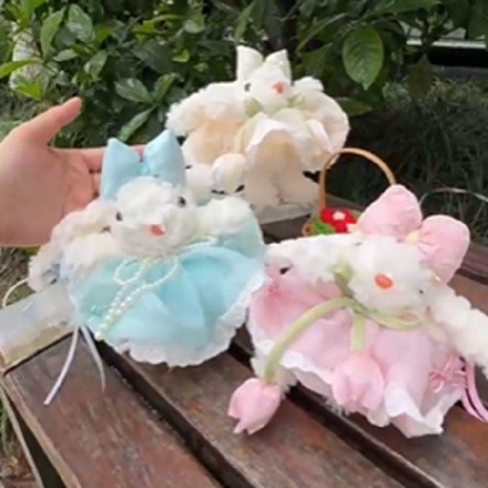 Bow Knot Bow Plush Rabbit Keychain Stuffed Cartoon Rabbit Doll Keyring Princess Pearl Dress Soft Plush Rabbit Keychain