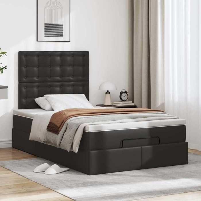 Cadre de lit avec matelas - Maison Exclusive - 120x200 cm - Similicuir noir - Rangement sous le lit