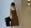 Women's Korean-Style Knitted Spaghetti Strap Dress - Slimming & Flattering, Perfect for Spring and Autumn Layering