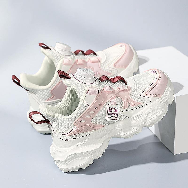 

Boys white sneakers children s little white shoes rotating button white shoes double mesh breathable girls running shoes breathable shoes 39