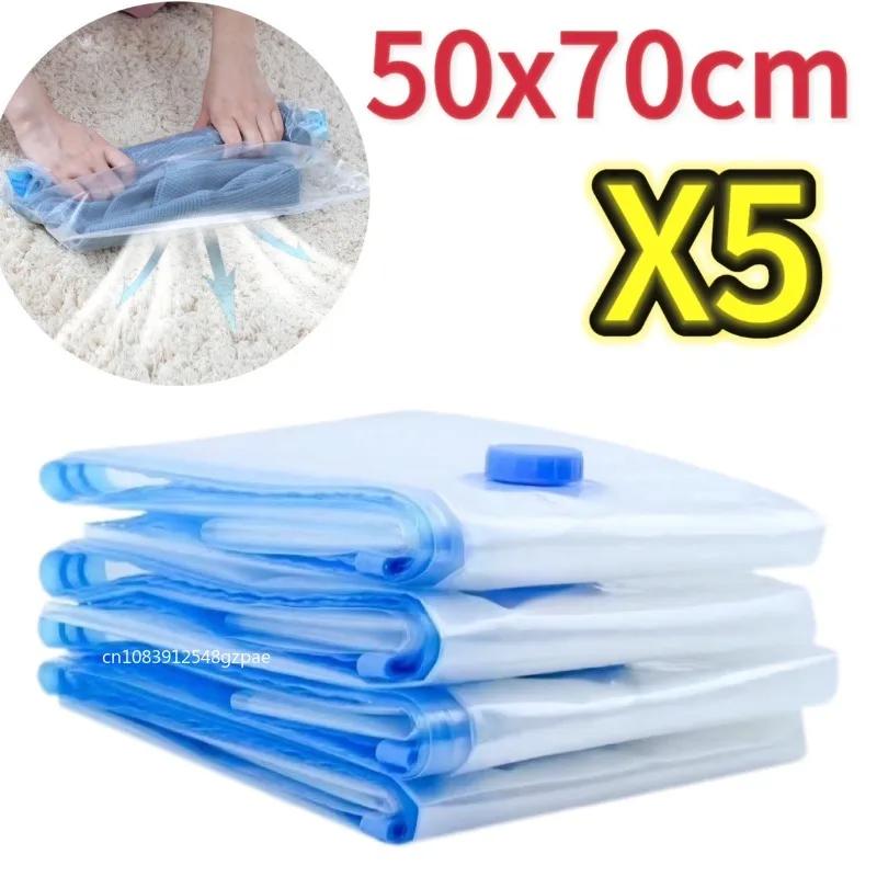 5/3PCS Vacuum Storage Bags with Pump Transparent Folding Compressed Space Saving Vacuum Bag for Clothes Bedding Organizer