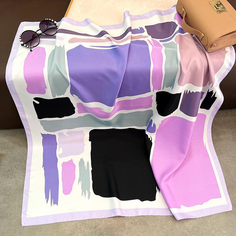 Korean Style Geometric Printed Silk Scarf For Women Summer Fashion