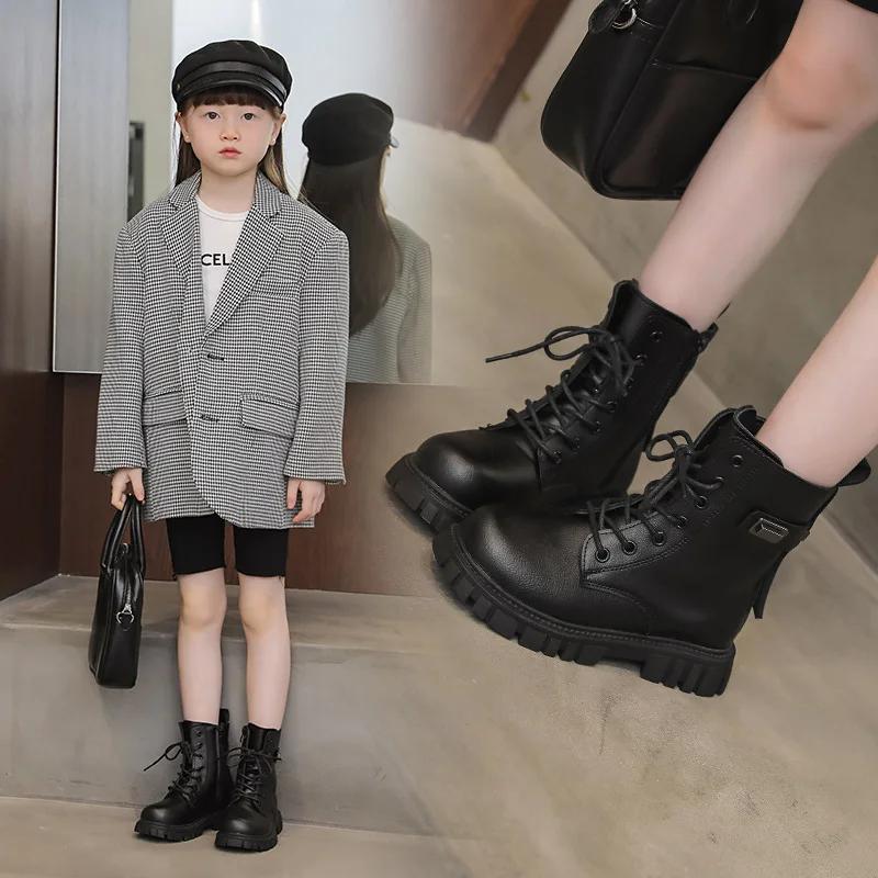 Girls' Shoes Short Boots Autumn British Leather Ankle Boots for Girls Soft Sole Girl's Boot Non Slip Kid Shoes